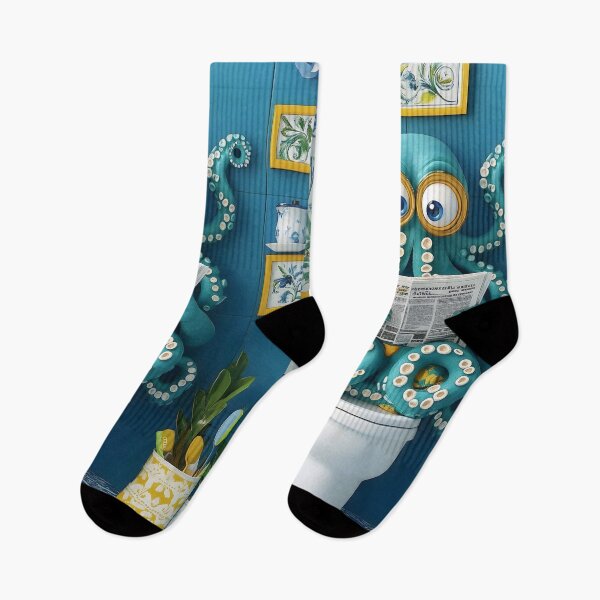 Item preview, Octopus Newspaper Reader Cartoon Teal Sea Bathroom designed and sold by justnickthings.