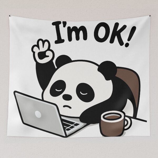 Item preview, Cute Panda Working on Laptop with Coffee – I'm OK Design designed and sold by graphicnew.