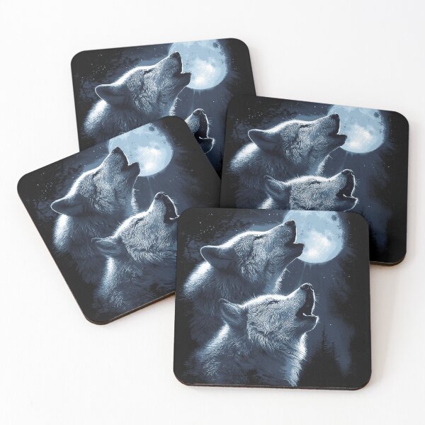 Item preview, Mystic Wolves Howling at Full Moon Night Sky Illustration designed and sold by trajeado14.