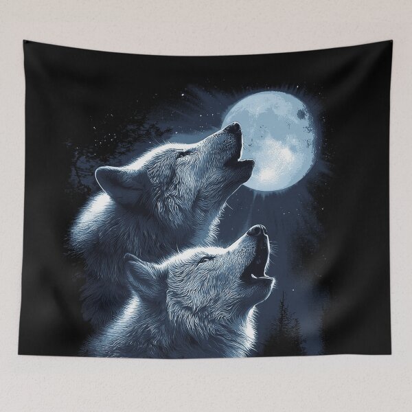 Item preview, Mystic Wolves Howling at Full Moon Night Sky Illustration designed and sold by trajeado14.
