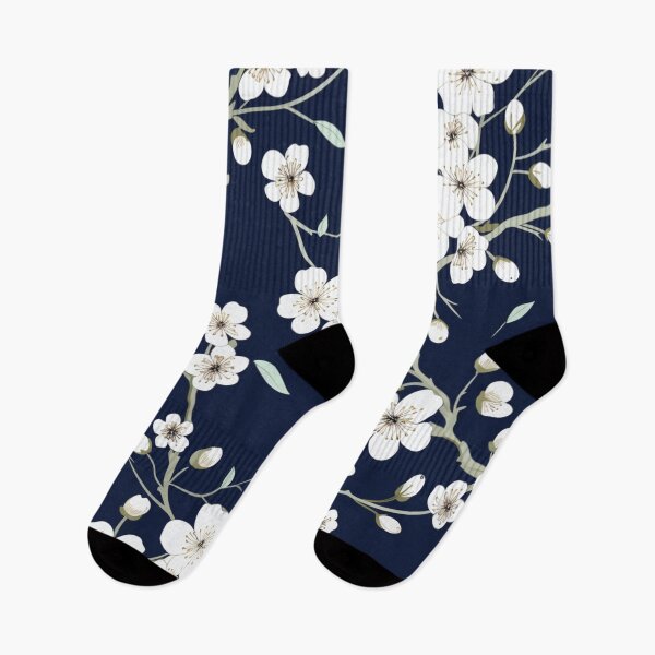 Item preview, Dark Navy White Cherry Blossom Pattern designed and sold by GrinGalore.