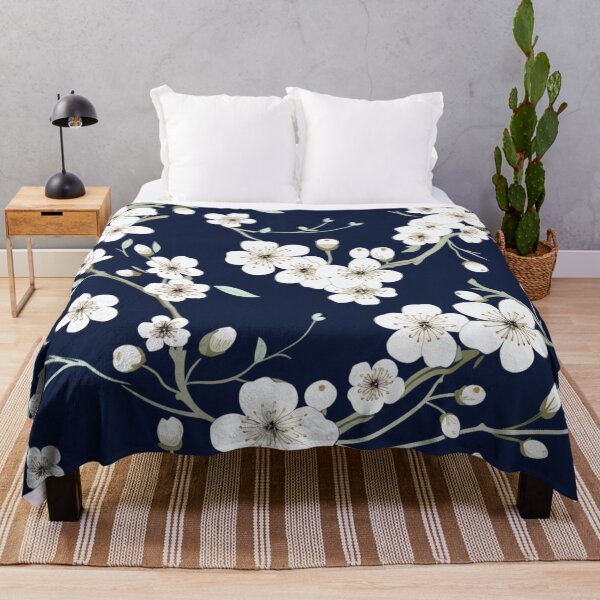 Item preview, Dark Navy White Cherry Blossom Pattern designed and sold by GrinGalore.