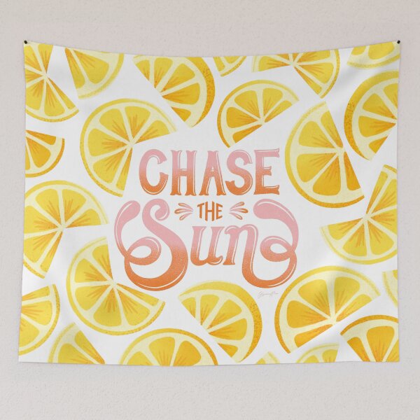 Item preview, Chase the Sun Tropical Lemon Handlettered Quote designed and sold by JasmineAllan.
