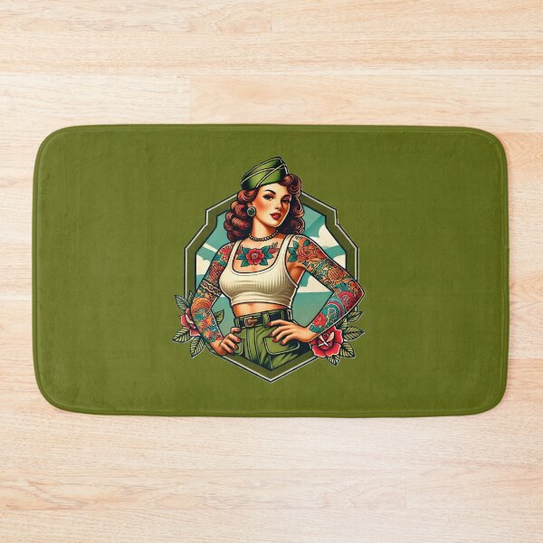 Item preview, Vintage Rockabilly Pin-Up Girl Army Print Artwork designed and sold by PinUpPizzazz.