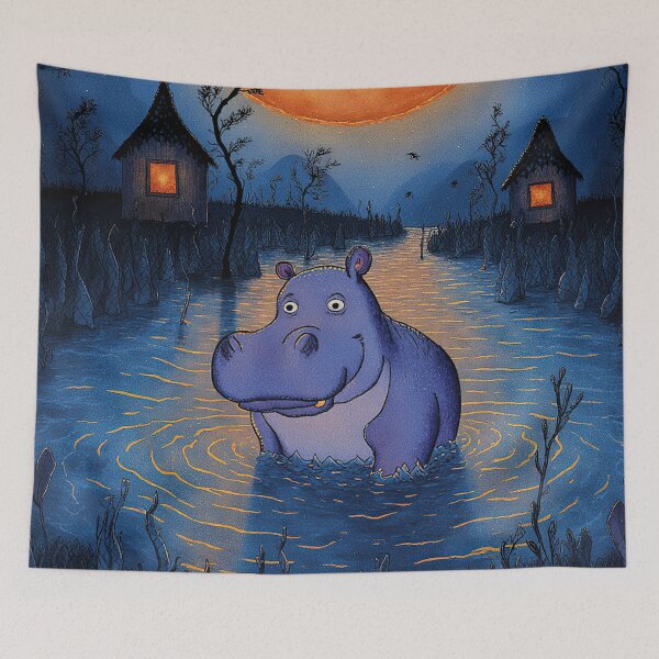 Item preview, Moonlit Hippo designed and sold by Whimsical Hug.