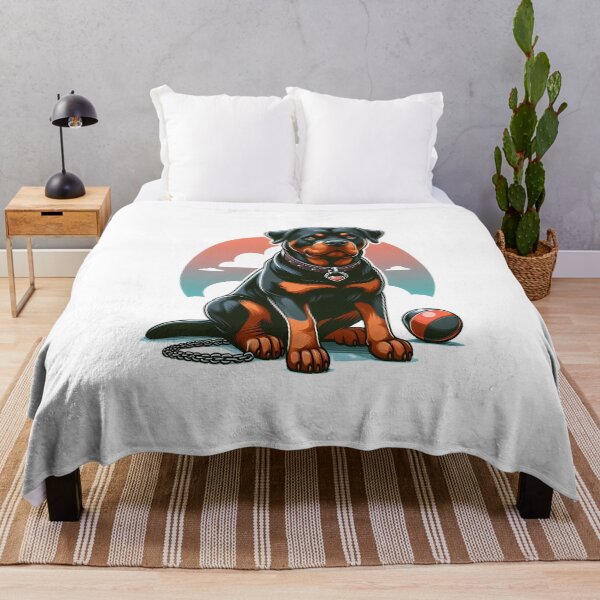 Item preview, Realistic Rottweiler Sitting with Collar and Ball in Front of Sunset Sky designed and sold by cave-canvas.