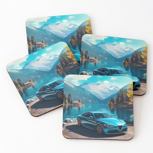 Item preview, Serene Mountain Lake Scene Showcases Stunning Blue Car designed and sold by RevUpDesign.