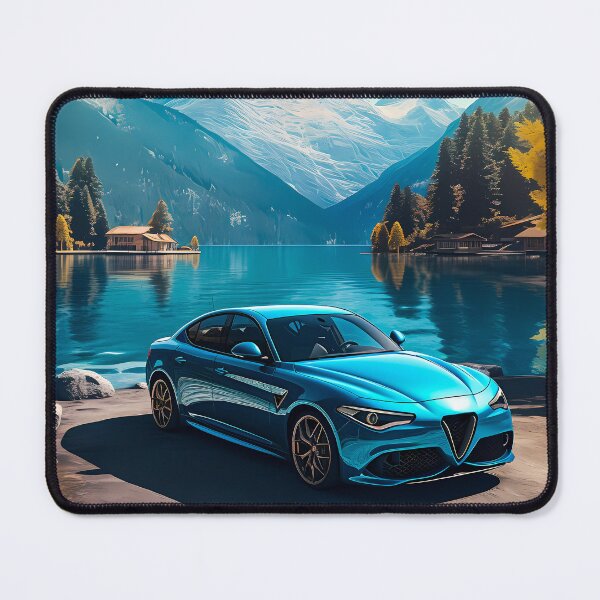 Item preview, Serene Mountain Lake Scene Showcases Stunning Blue Car designed and sold by RevUpDesign.