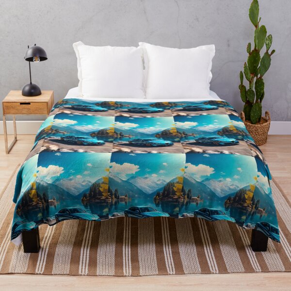 Item preview, Serene Mountain Lake Scene Showcases Stunning Blue Car designed and sold by RevUpDesign.