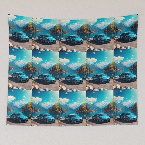 Item preview, Serene Mountain Lake Scene Showcases Stunning Blue Car designed and sold by RevUpDesign.