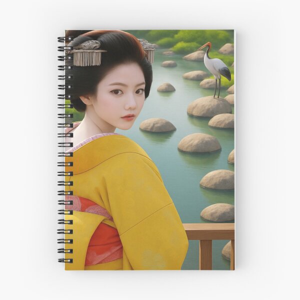 Item preview, Elegant Japanese Geisha on Bridge – Traditional Kimono, Tranquil Pond, Red-Crowned Crane designed and sold by AnTartstudios.