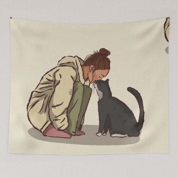 Item preview, A woman playing with her black cat designed and sold by Hessah-HA.