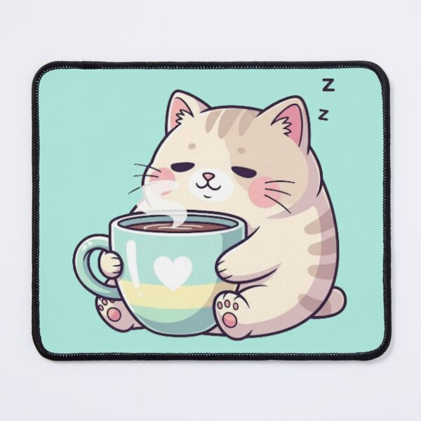 Item preview, Lazy Cat Coffee – Cute Kawaii Cat with Mug designed and sold by PunnyBean.