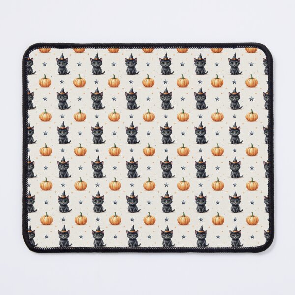Item preview, Cute Halloween Cat & Pumpkin Pattern – Witch Hat Black Cat on Buttermilk Yellow for Pillows, Bedding & Decor designed and sold by Frim-Design.