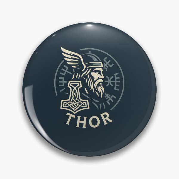 Item preview, Thor Norse Mythology Badge – Viking God of Thunder & Mjölnir designed and sold by Bratak.