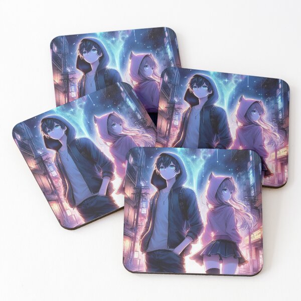 Item preview, Anime Couple Under Neon City Sky – Cyberpunk Aesthetic Night designed and sold by AceLightning Designs.