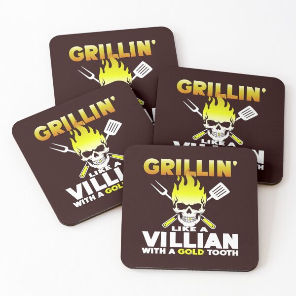 Item preview, Grillin' Like a Villian Gold Tooth Skull BBQ Quote designed and sold by CRHPOD20.