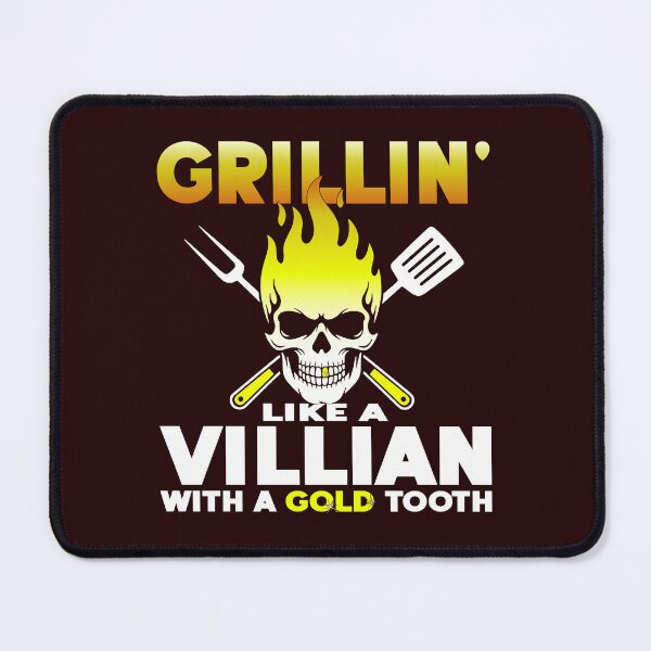 Item preview, Grillin' Like a Villian Gold Tooth Skull BBQ Quote designed and sold by CRHPOD20.