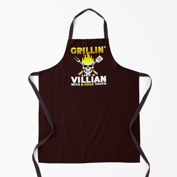 Item preview, Grillin' Like a Villian Gold Tooth Skull BBQ Quote designed and sold by CRHPOD20.