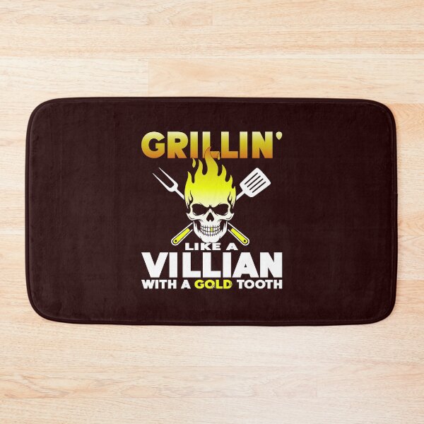 Item preview, Grillin' Like a Villian Gold Tooth Skull BBQ Quote designed and sold by CRHPOD20.