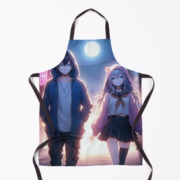 Item preview, Anime Couple in Neon Alley – Moonlit Cyberpunk Night designed and sold by AceLightning Designs.
