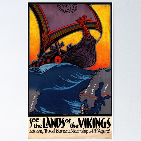Item preview, Explore Scandinavia Lands of the Vikings | Art Deco Travel Poster | Vintage Viking Ship | Nordic Adventure Decor | Historical Artwork designed and sold by artofuniverse.