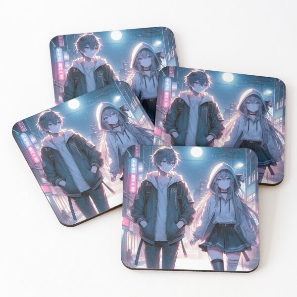 Item preview, Anime Couple in Moonlit Alley – Neon Night designed and sold by AceLightning Designs.