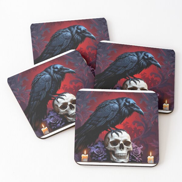 Item preview, Dark raven over skull with red roses designed and sold by StormArte.
