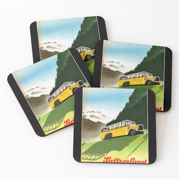 Item preview, Vintage Art Deco Travel Poster | Switzerland Alpine Postal Coaches | Mid-20th Century Swiss Alps Tourism Print | Retro Home Decor designed and sold by artofuniverse.