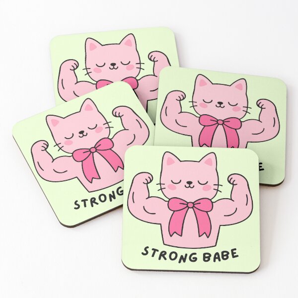 Item preview, Strong Babe Cat | Cute Kawaii Muscle Cat Empowerment Design designed and sold by graphicnew.