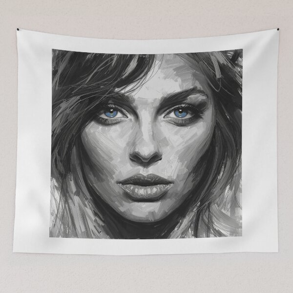 Item preview, Emily Armstrong  Monochrome Portrait with Striking Blue Eyes designed and sold by DamianRoy88.