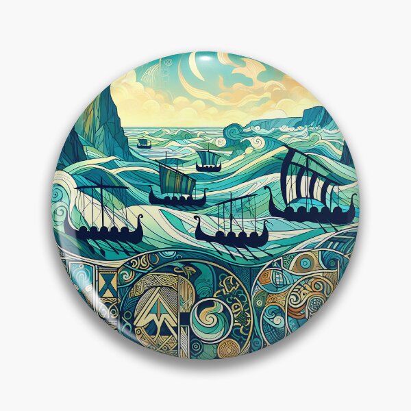 Item preview, Los Longships | Arte mural oceánico vikingo designed and sold by Stoneflower-Art.
