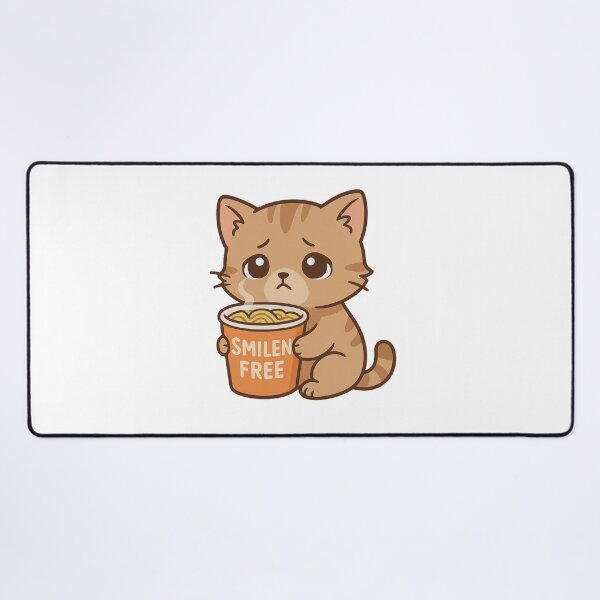 Item preview, Sad Cute Cat with Ramen Cup – "Smilen Free" Funny Design designed and sold by Hamadamedo.