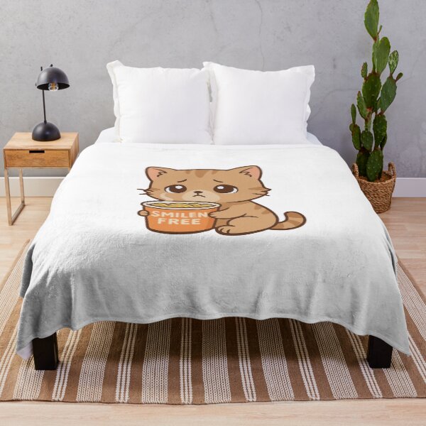 Item preview, Sad Cute Cat with Ramen Cup – "Smilen Free" Funny Design designed and sold by Hamadamedo.