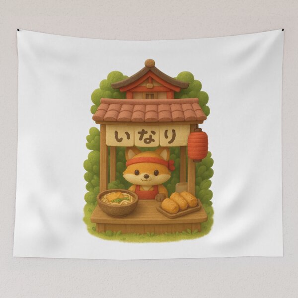 Item preview, Cute Fox Inari Bakery Stall Selling Udon and Sushi  - Cute Japanese Cottagecore 3D Art designed and sold by Moons Studio.