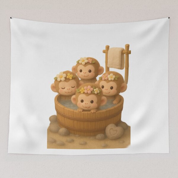 Item preview, Cute Monkey Onsen Spa Hot Spring - Cute Japanese Cottagecore 3D Art designed and sold by Moons Studio.