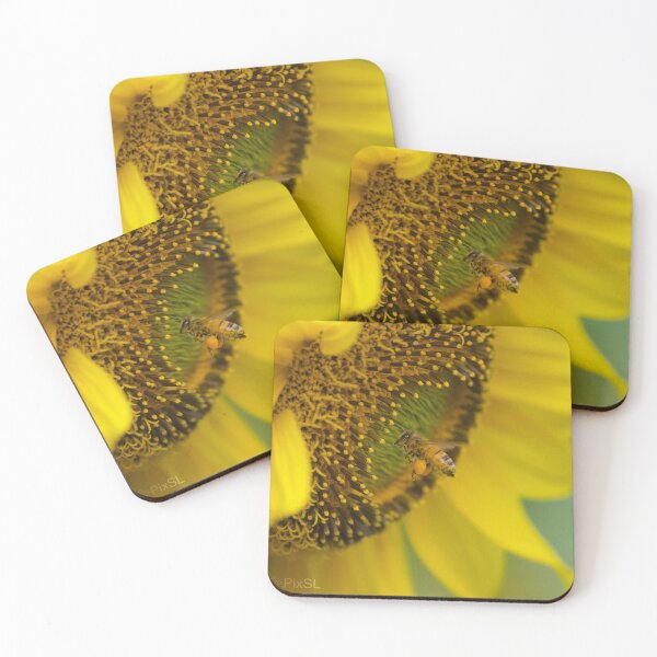 Item preview, Close up of a busy bee collecting pollen from a beautiful sunflower designed and sold by PixSL Photography and Photo Art.