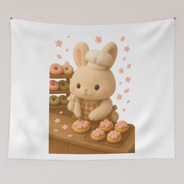 Item preview, Kawaii Bunny Sakura Bakery - Cute Japanese Cottagecore 3D Art designed and sold by Moons Studio.