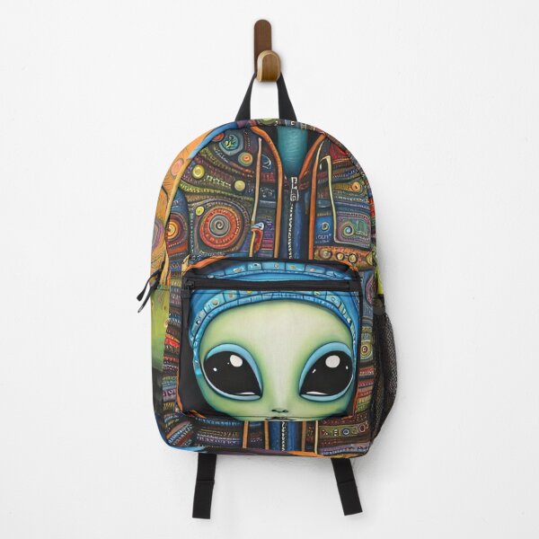 Item preview, Alien wearing a hoodie and a backpack, on holiday in the Scottish highlands designed and sold by Colin Bentham.