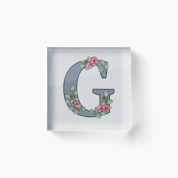 Item preview, Letter G, Decorated Initial, Eucalyptus Leaves, Pink Flowers, Bees designed and sold by JoyfulWhimsy.