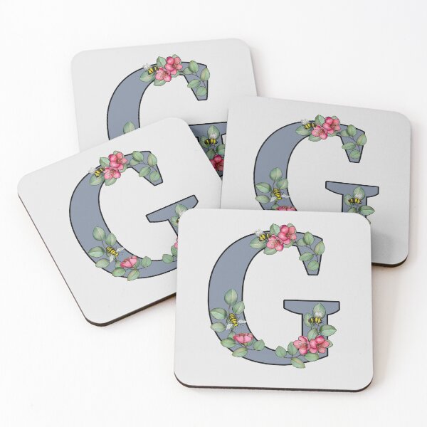 Item preview, Letter G, Decorated Initial, Eucalyptus Leaves, Pink Flowers, Bees designed and sold by JoyfulWhimsy.