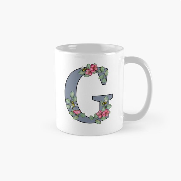 Item preview, Letter G, Decorated Initial, Eucalyptus Leaves, Pink Flowers, Bees designed and sold by JoyfulWhimsy.
