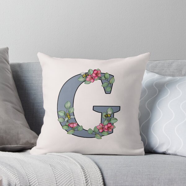 Item preview, Letter G, Decorated Initial, Eucalyptus Leaves, Pink Flowers, Bees designed and sold by JoyfulWhimsy.