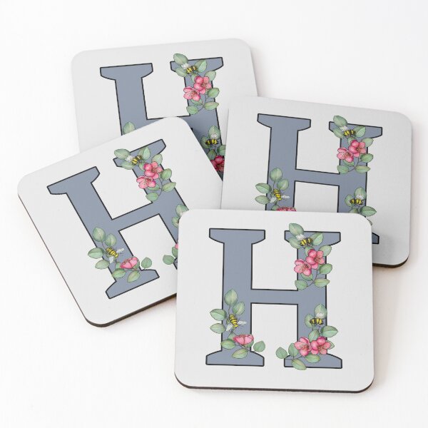 Item preview, Letter H, Decorated Initial, Eucalyptus Leaves, Pink Flowers, Bees designed and sold by JoyfulWhimsy.