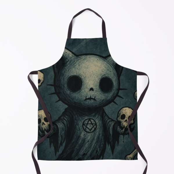 Item preview, Hello kitty: creepy character in black robe levitating like a ghost on a blue background with floating skulls designed and sold by art-emissa.