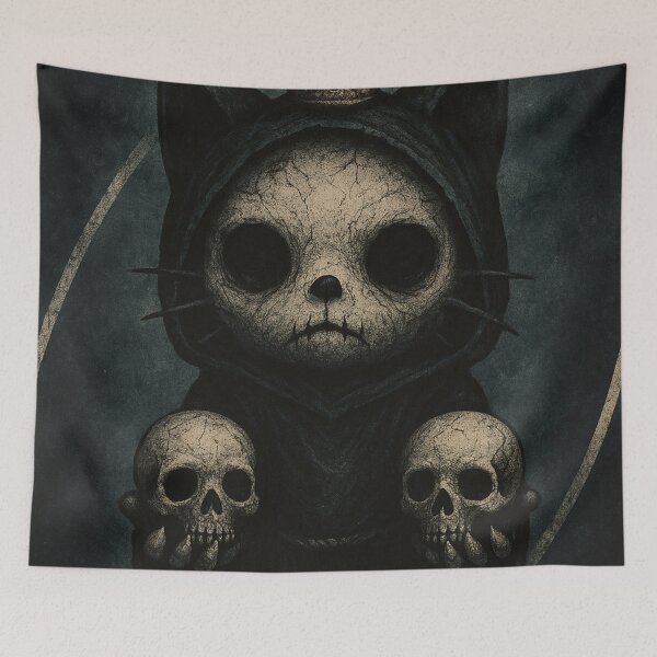 Item preview, Hello kitty: creepy character in black robe holding skulls in both hands designed and sold by art-emissa.