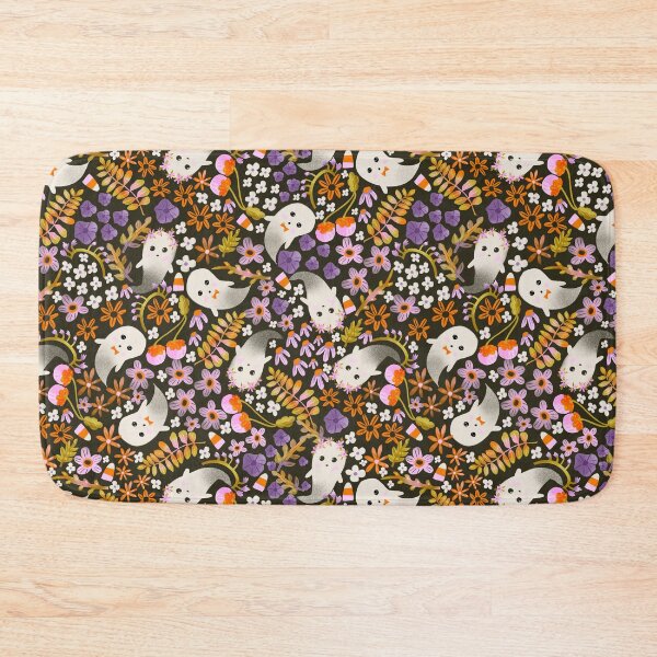 Item preview, Cute Halloween Ghosts in Bright Florals &Cottage Look &purple pink on black designed and sold by aneladesigns.