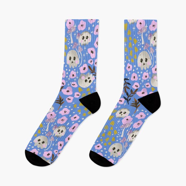 Item preview, Cute Spooky Skulls & Florals - Halloween Whimsical Gothic in blue &pink  designed and sold by aneladesigns.