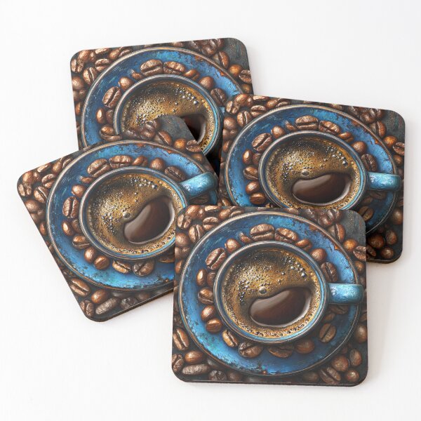 Item preview, Rich Coffee in Blue Cup Surrounded by Beans designed and sold by Artessie.