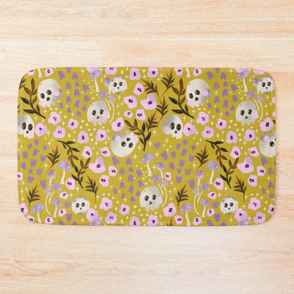 Item preview, Cute Spooky Skulls & Florals - Halloween Whimsical Gothic  mustard gold designed and sold by aneladesigns.